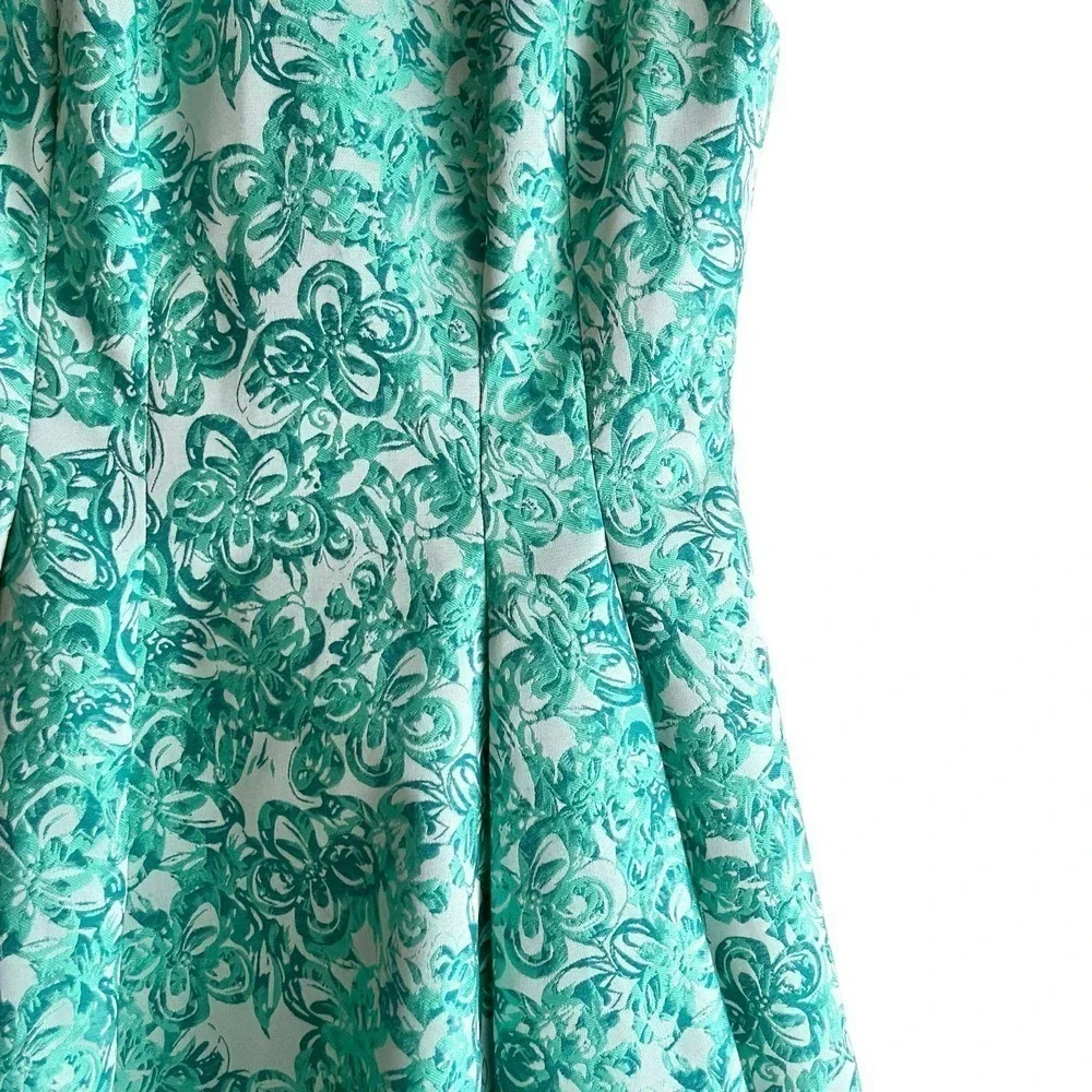 Yoana Baraschi Fit & Flare Jacquard‎ Cocktail Dress in Green Florals, Size 2
